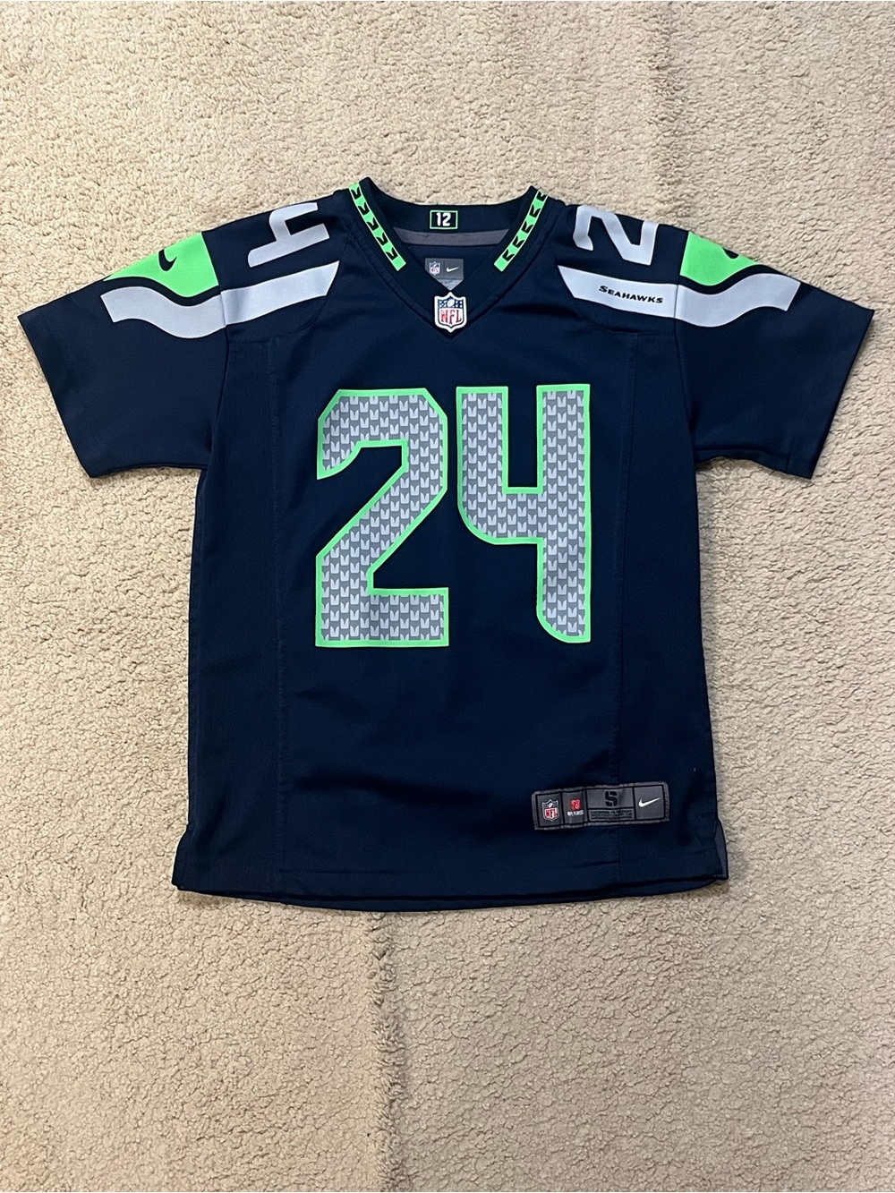 Nike On Field Marshawn Lynch #24 Seattle Seahawks Blue Jersey Youth Size Small 8